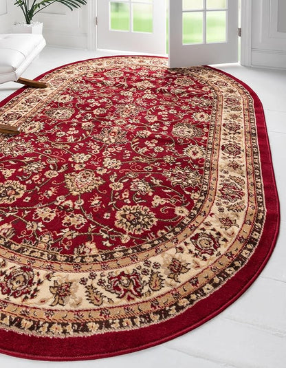 Unique Loom Sialk Hill Collection Area Rug - Washington (3' 3" x 5' 3" Oval Burgundy/Cream)