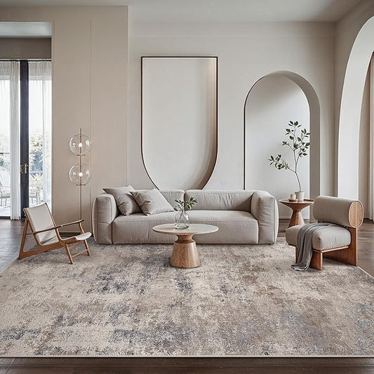 GENIMO Washable 8x10 Area Rugs for Living Room, Non Slip Modern Abstract Rug, Machine Washable Stain Resistant Low Pile Soft Carpet for Bedroom, Dining, Office,Grey Beige