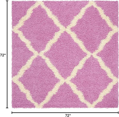 SAFAVIEH Dallas Shag Collection Area Rug - 6' Square, Pink & Ivory, Trellis Design, Non-Shedding & Easy Care, 1.5-inch Thick Ideal for High Traffic Areas in Living Room, Bedroom (SGD257I)