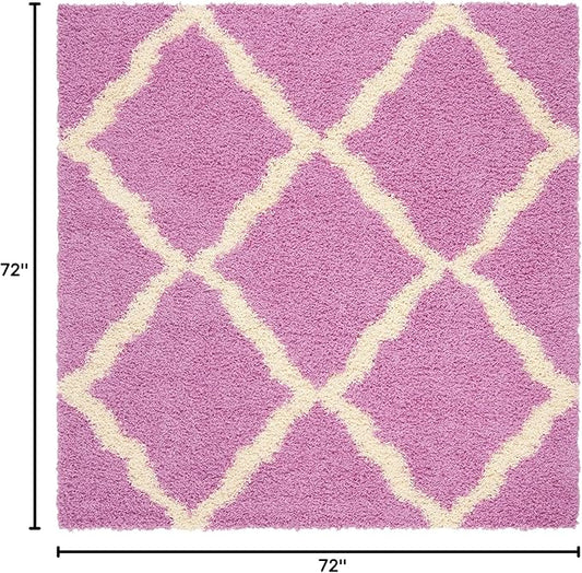 SAFAVIEH Dallas Shag Collection Area Rug - 6' Square, Pink & Ivory, Trellis Design, Non-Shedding & Easy Care, 1.5-inch Thick Ideal for High Traffic Areas in Living Room, Bedroom (SGD257I)