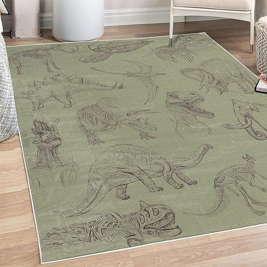 Ambesonne Jurassic Decorative Rug, Arrangement of Various Dinosaurs Illustrations Skeleton Biology Historic, Quality Carpet for Bedroom Dorm and Living Room, 5' 1" X 7' 5", Slate Brown