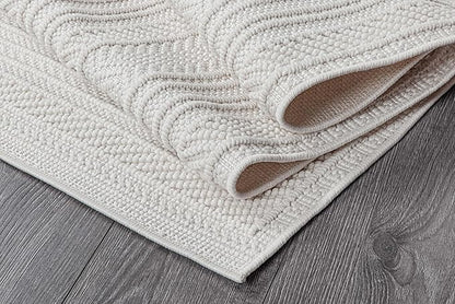 Beverly Rug Micro Loop Large Area Rug White 10x14 Modern Luxury Circle Geometric Durable Indoor Area Rugs for Living Dining Room Office Stain Resistant Non Shedding Casual Indoor Carpet White 10x14