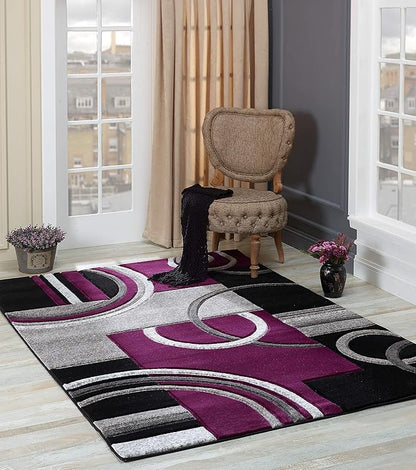 GLORY RUGS Area Rug 2x3 Door Mat Purple Geometric Soft Floor Carpet with Premium Fluffy Texture for Indoor Living Dining Room and Bedroom Area