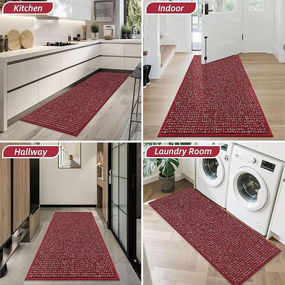 BEQHAUSE Dirt Trapper Door Mat 24" x 60", Non-Slip Washable Doormats Entrance Mat, Dirt Resistant and Absorbent Welcome Mat, Low Profile Floor Mats for Front Back Door and Entryway, Red