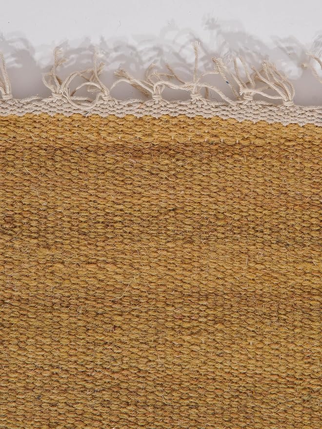 Rugsotic Carpets Hand Woven Flat Weave Kilim Wool 6'x9' Area Rug Solid Gold D00111