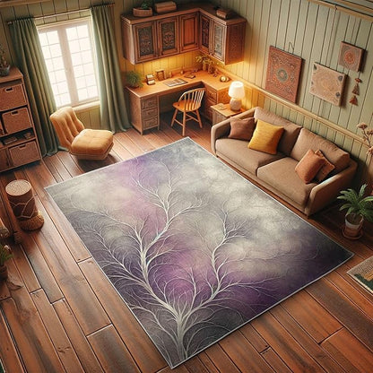 Ambesonne Branches Decorative Rug, Modern Abstract Concept Dreamy Clouds Back Leafless Tree Silhouette, Quality Carpet for Bedroom Dorm and Living Room, 2' 2" x 3' 7", Pale Purple Grey Mauve