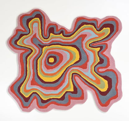 Irregular Shaped Handmade Wool Rug | Modern Colourful Stripe Premium Area Rug Perfect for Home Decor (IR-D, 6x6 ft)