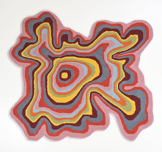 Irregular Shaped Handmade Wool Rug | Modern Colourful Stripe Premium Area Rug Perfect for Home Decor (IR-D, 5x5 ft)