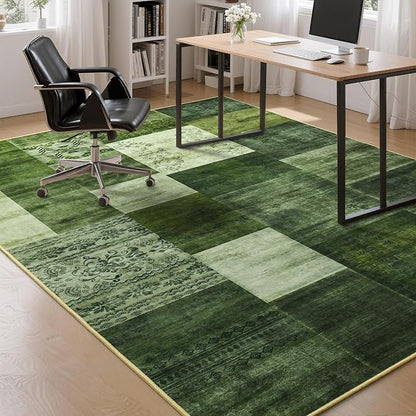 Tepook Modern Area Rug for Living Room, 5x7 Geometric Large Rugs for Bedroom, Washable Patchwork Rug Indoor Non-Slip Throw Carpets for Dining Room Office Farmhouse Home Decor, Green
