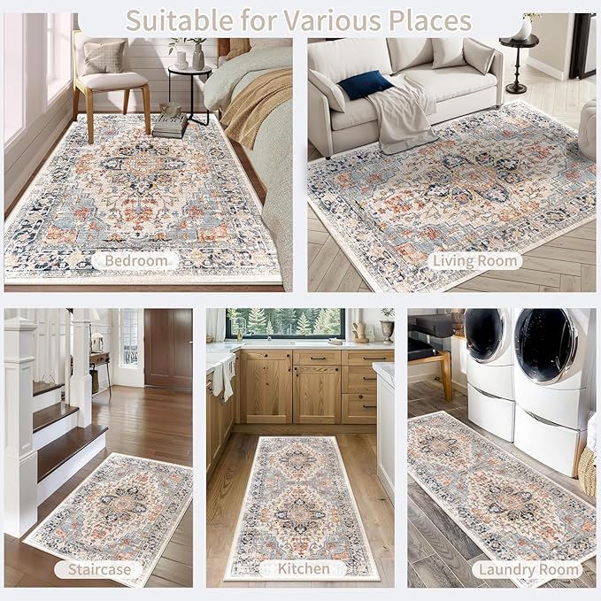 Enkor Runner Rug for Hallway, 2x6 Washable Soft Non Slip Floor Rugs for Kitchen, Modern Mat for Living Room Bedroom Entryway Orange & Black