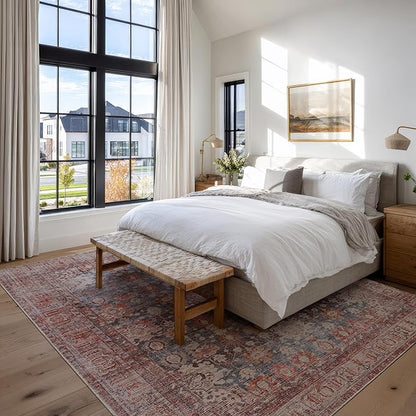 Kuden 9x12 Large Area Rug, Machine Washable Area Rug with Non-Slip Backing, Vintage Style, Soft, Easy Clean, Low Pile Rug for Living Room, Bedroom, Dining Room