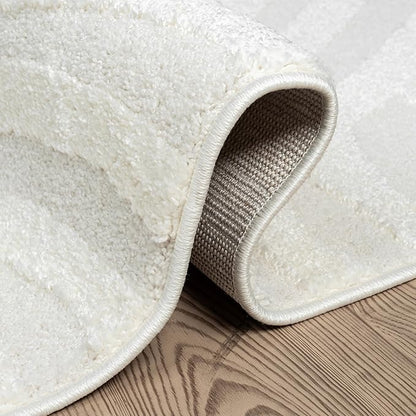 Abani Nomad Cream Tone-on-Tone Area Rug 6' x 9' for Living Room, Bedroom - Linear Curves Pattern - Durable & Easy to Clean