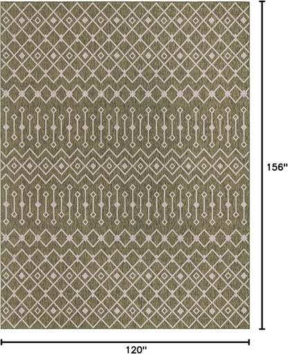 Unique Loom Outdoor Trellis Collection Area Rug - Tribal Trellis (10' x 13' Rectangle, Green/ Natural)