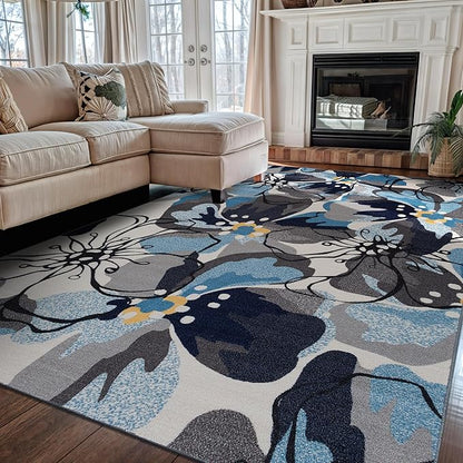Rugshop Gray Large Floral Non-Slip Area Rug Fade Resistant for Living Room, Dining Room and Bedroom, 6'6" x 9'