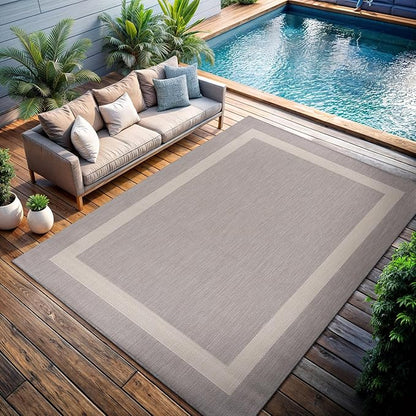 CAMILSON Outdoor Rug 6x9,Modern Outside Rugs for Patios Porches Waterproof Durable Washable Non-Shedding, Easy-to-Clean Indoor Outdoor Area Carpet (6 x 9, Bordered - Gray/White)