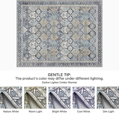 Bavni Kitchen Rug 2x5 Runner Rugs for Hallways Entryway, Washable Vintage Print Carpet, Ultra-Thin Chenille Low Pile Lightweight Rug with Non Slip Backing, Blue