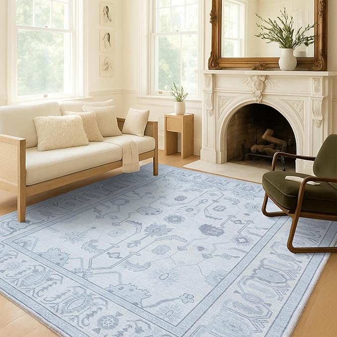 Fame Living Beige Oushak Rug, Modern Small Rugs, Vintage, Turkish, Eclectic, Floral, Pastel, Washable, Door Mat, Doormat for Indoor Entrance, Entryway, Kitchen, Bathroom, Bedroom, Laundry, 2'x3'