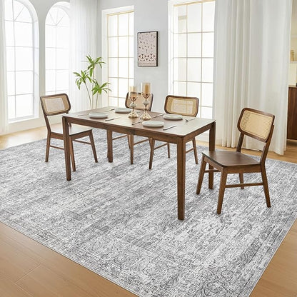 Area Rug Living Room Rugs - 8x10 Abstract Large Soft Indoor Washable Rug Neutral Modern Low Pile Carpet for Bedroom Dining Room Farmhouse Home Office - Vintage Grey