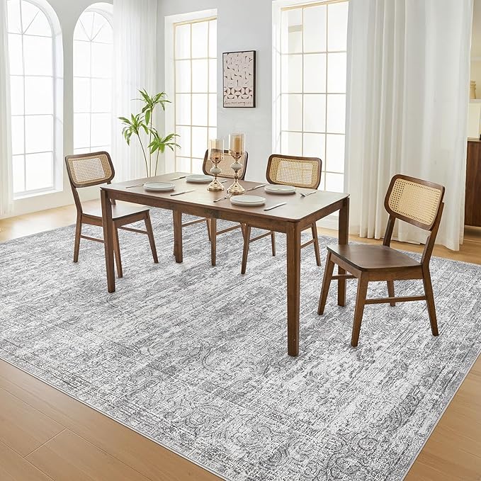Area Rug Living Room Rugs - 6x9 Abstract Large Soft Indoor Washable Rug Neutral Modern Low Pile Carpet for Bedroom Dining Room Farmhouse Home Office - Vintage Grey