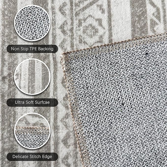 RUGSURE Washable Area Rugs 5' x 7' - 1/6 Thick - Moroccan-Inspired -Stain & Water Resistant Non-Slip - Resistant Rug for Living Room, Bedroom, Nursery, Pet & Child Friendly (Grey)