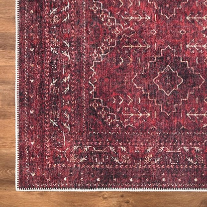 Bloom Rugs Washable Non-Slip 5' x 7' Rug - Dark Red Traditional Bordered Area Rug for Living Room, Bedroom, Dining Room, and Kitchen - Exact Size: 5' x 7'