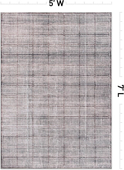 Rugshop Bohemian Stripe Lines Washable Non Slip Area Rug 5' x 7' Brown