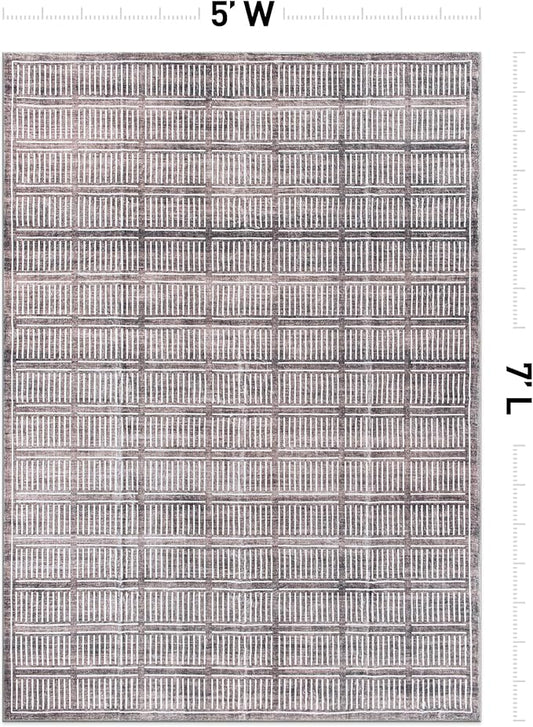 Rugshop Bohemian Stripe Lines Washable Non Slip Area Rug 5' x 7' Brown