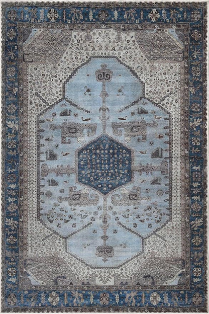 Keen Home Design 10x14 Rug - Machine Washable Area Rug with Non-Slip Backing, Ideal for Living Room, Dining Room, Bedroom - Vintage, Easy Clean, Durable, Low Pile Rug - (9'7" x 14')