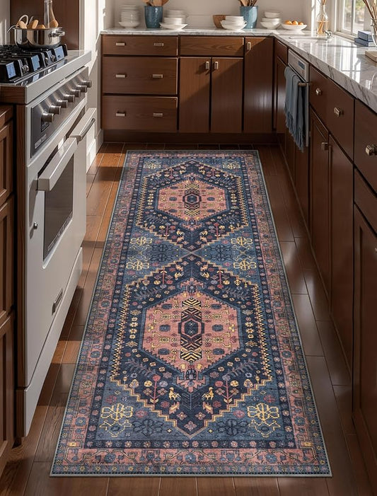 Ciicool 2x5ft Runner Rug, Hallway Wahshable Rugs Vintage Kitchen Carpet for Entrance Bedroom Bedside Living Room Kitchen Laundry Bathroom Decor