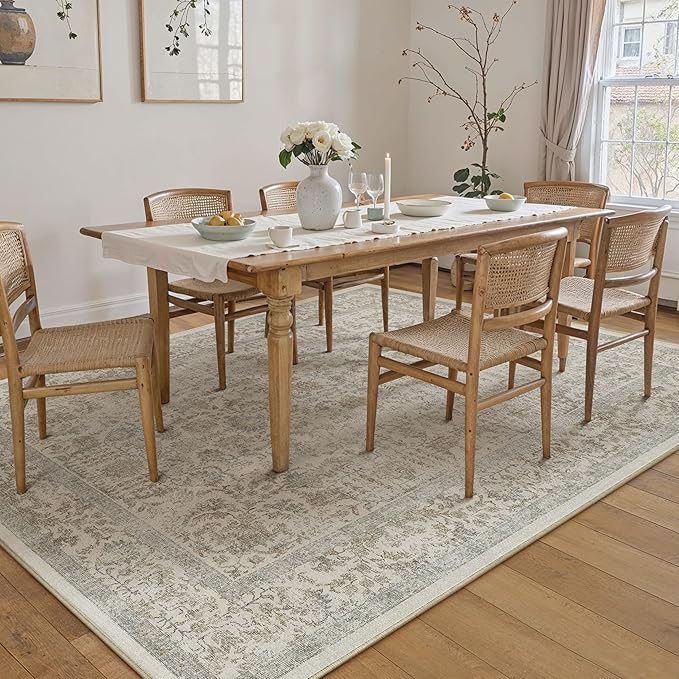 Taupe Area Rug 5x8 Machine Washable Vintage Living Room Distressed Non Slip Carpet Traditional Indoor Bedroom Retro Floral Accent Throw Large Rug for Office Kitchen Bathroom Dining Room