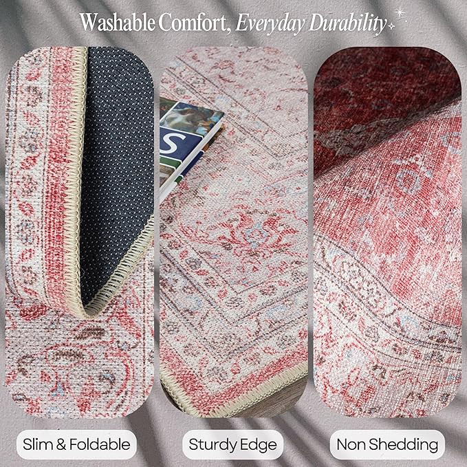 Fame Rugs Turkish Rug. Washable Vintage Oriental Antique Inspired Traditional Doormat Small Modern Area Rugs Luxury Entryway Entry Bedroom Bathroom Kitchen (410CP, 9' x 12')