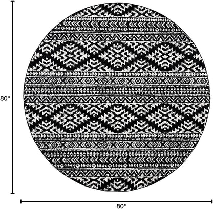 SAFAVIEH Tulum Collection Area Rug - 6'7" Round, Black & Ivory, Moroccan Boho Tribal Design, Non-Shedding & Easy to Clean, Ideal for Living Room, Bedroom, Dining Space (TUL272Z)