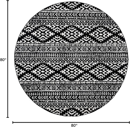 SAFAVIEH Tulum Collection Area Rug - 6'7" Round, Black & Ivory, Moroccan Boho Tribal Design, Non-Shedding & Easy to Clean, Ideal for Living Room, Bedroom, Dining Space (TUL272Z)