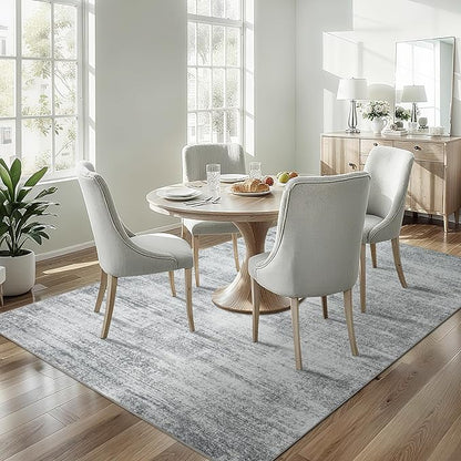 Grey 6x9 Area Rugs for Offic Room Non Slip Washable Rug Hardwood Floor Protector Low Pile Neutral Abstract Modern Floor Carpet for Bedroom Dining Room