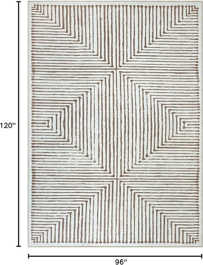 Bloom Rugs Washable Non-Slip 8' x 10' Rug - Brown Striped Area Rug for Living Room, Bedroom, Dining Room, and Kitchen - Exact Size: 8' x 10'