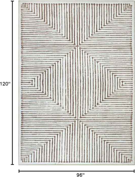 Bloom Rugs Washable Non-Slip 8' x 10' Rug - Brown Striped Area Rug for Living Room, Bedroom, Dining Room, and Kitchen - Exact Size: 8' x 10'