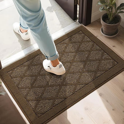 COSY HOMEER Non-Slip Door Mat 24"x36", Entryway Rugs Low Profile Absorbent Dirt Trapper Doormat for Front Entrance, Washable Polypropylene Entry Mat (Dark Brown)