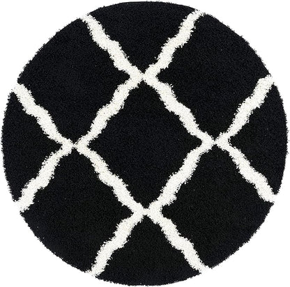 SAFAVIEH Dallas Shag Collection Area Rug - 6' Round, Black & Ivory, Trellis Design, Non-Shedding & Easy Care, 1.5-inch Thick Ideal for High Traffic Areas in Living Room, Bedroom (SGD257Z)