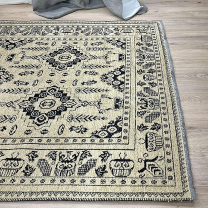 Alfa Rich 3x5 Beige Black Washable Area Rugs for Living Room Bedroom Kitchen Dining Cotton Runner