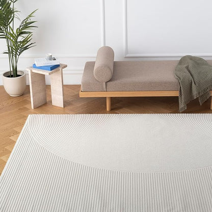 Revival Rugs Record 8'x10’ Washable Area Rug for Living Room Bedroom - 100% Recycled Oeko-TEX Certified, Medium Pile, Beige, Cream