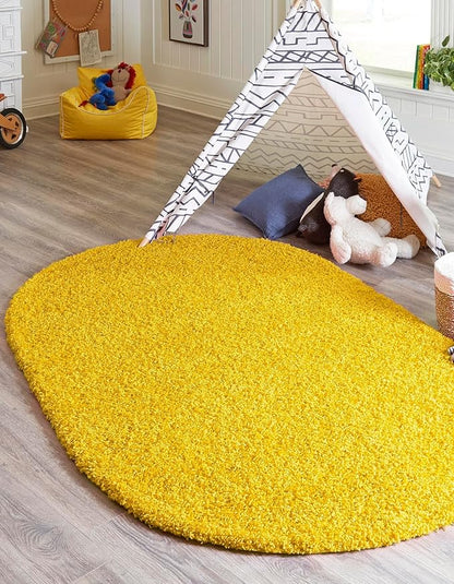 Unique Loom Solid Shag Collection Area Rug (7' 10" x 10' Oval, Tuscan Sun Yellow)