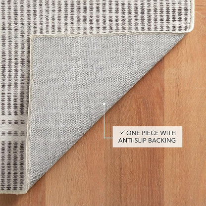 Dash and Albert Malta Grey Machine Washable Area Rug - 2' x 3' Grey Stripe Washable Accent Rug - Durable, High Traffic Areas Kitchen, Mudroom, Hallways