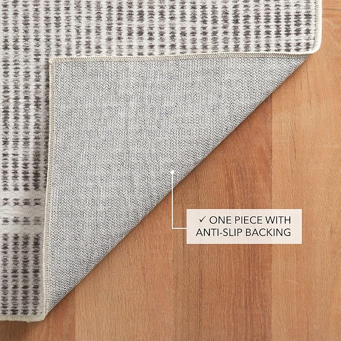 Dash and Albert Malta Grey Machine Washable Area Rug - 2.5' x 8' Runner Grey Stripe Washable Accent Rug - Durable, High Traffic Areas Kitchen, Mudroom, Hallways