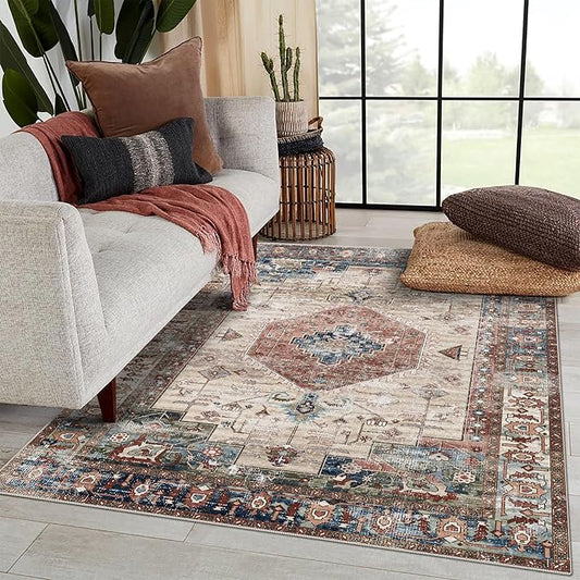 vivorug 6x9 Area Rug, Ultra-Soft Washable Rug for Living Room, Dinner Room, Bedroom, Non-Slip Vintage Rug, Indoor Carpet Large Area Rug, Brown