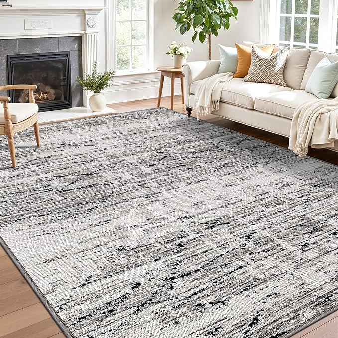 LUMI Washable Area Rug 5x8 for Living Room, Ultra Soft Stain Resistant Carpet with Non Slip Rubber Backing, Non-Shedding Low Pile Rugs for Bedroom, Dining Room, Indoor, Office