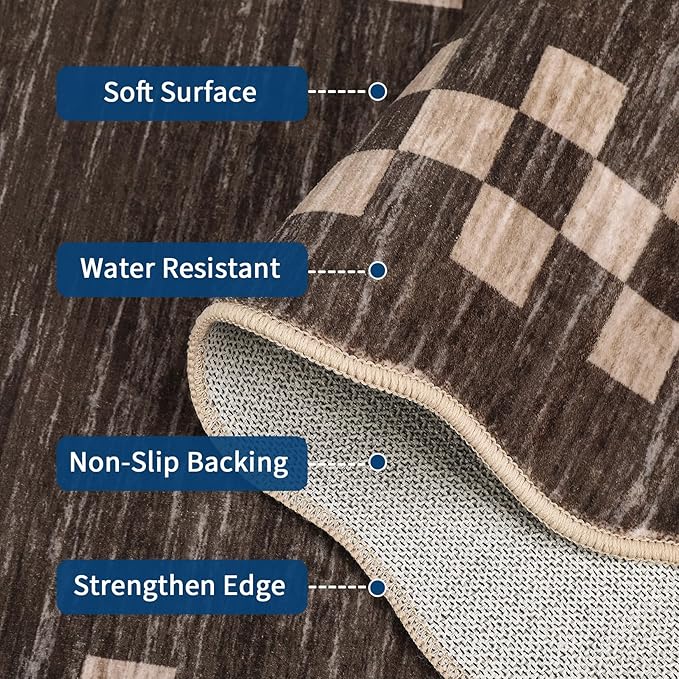GarveeHome Area Rug 6x9 Large Living Room Modern Border Throw Rug with Rubber Backing Stain Resistant Dining Room Throw Carpet Washable Scalloped Rug for Bedroom Home Decor Office, Brown
