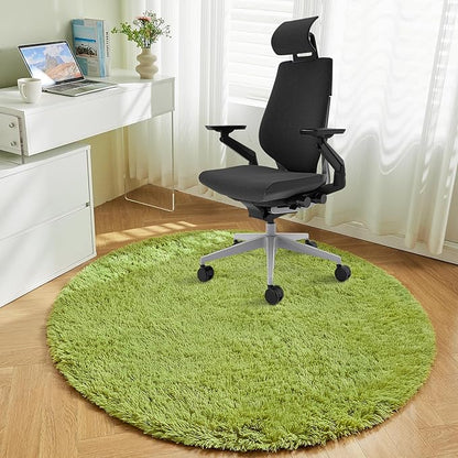 Andency Grass Green Round Area Rug 5x5 for Bedroom, Fluffy Shag Circle Rug for Room, Faux Fur Carpet for Home Decor, Fuzzy Plush Circular Rug for Living Room, Playroom