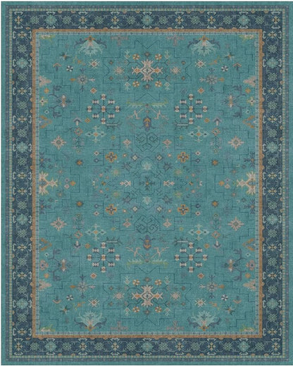 Teal 3x6 Wide Non Slip Kitchen Rug - Washable Front Door Runner Indoor Entrance, Vintage Floral Pattern Indoor Decor, Non Slip Soft Low Pile Fade Resistant