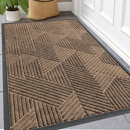 Kitinjoy Front Door Mat Outside Entrance, Sturdy Natural Dirt Trapper, Heavy Duty Rubber Doormat, Low Profile Non-Slip Backing, Easy Clean Floor Mat for Indoor Outdoor Entry, 47X23 Inch, Brown