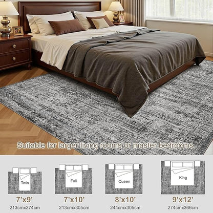 8x10 Area Rug Living Room Rugs - Washable Neutral Modern Abstract Soft Thin Rug Indoor Floor No Slip Rug Carpet for Bedroom Under Dining Table Home Office Decor - Dark Gray